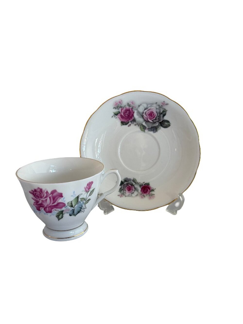 Yong Sheng Porcelain YSH16 Pink Rose Floral Porcelain Teacup Saucer Set Gold Tea